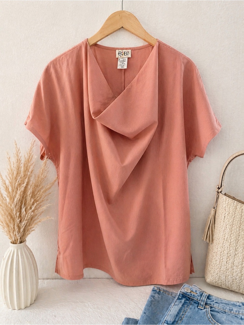 BiBi Dusty Rose Draped V-Neck Blouse NEW